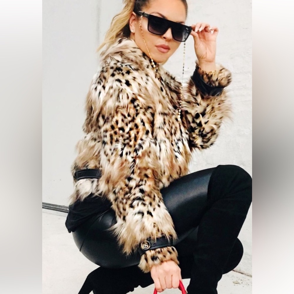 Majorelle Plush & Luxurious Faux Fur Bomber in Animal Print Size S